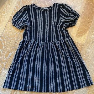 LOFT Navy & White Striped Textured Mini Dress